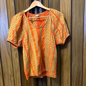 Ivy Jane: Patterned Graphic Short Sleeve Boho Blouse: Orange: Extra Small XS